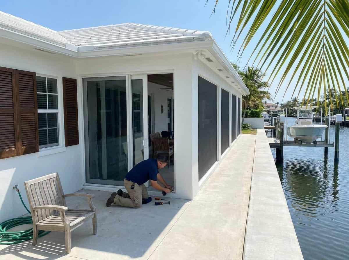 Servicing a sliding door on a canal-front home in North Palm Beach, FL