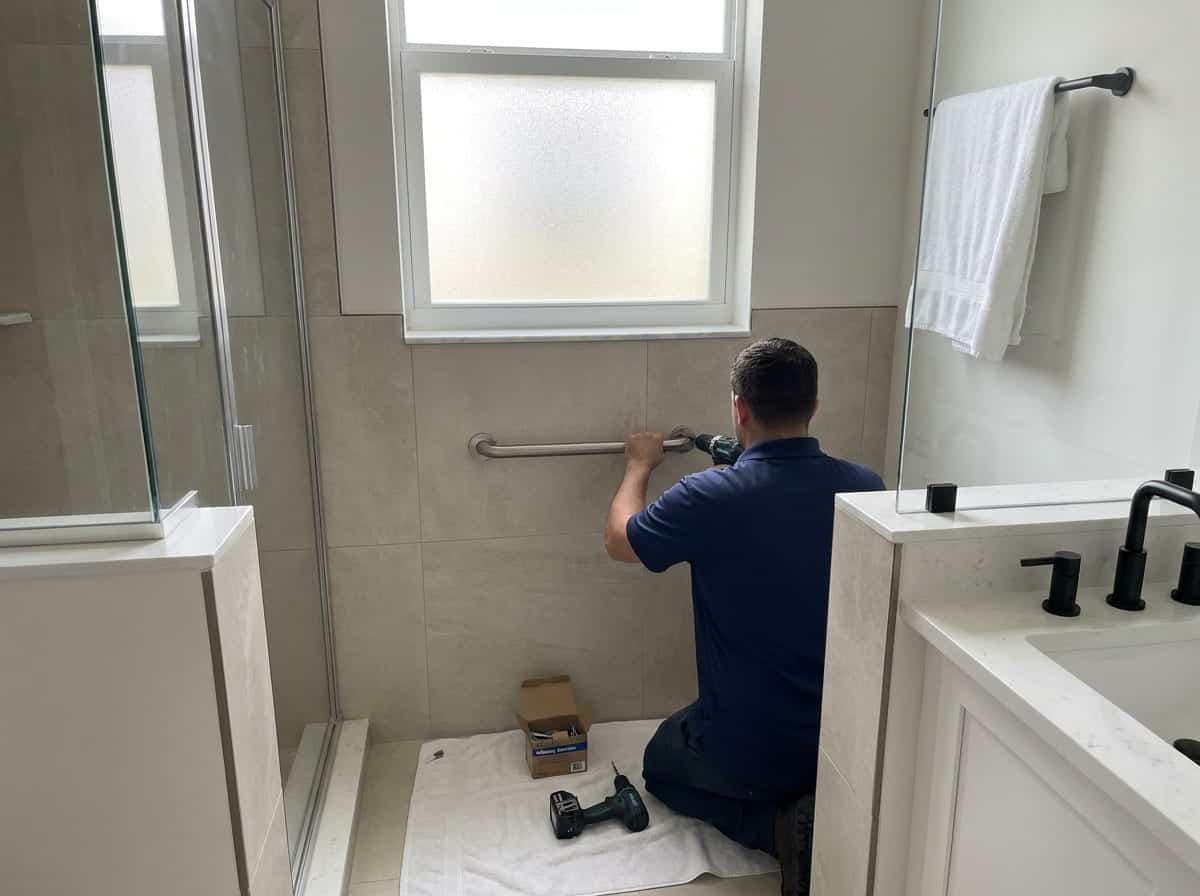 Grab bar installation in a newer home bathroom in Boynton Beach, FL