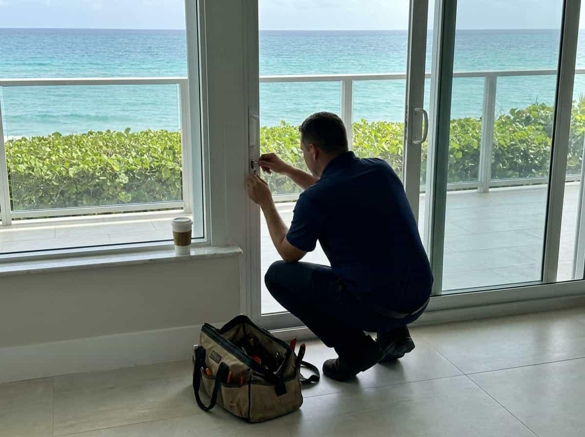 Balcony door lock service at a condo in Juno Beach, FL